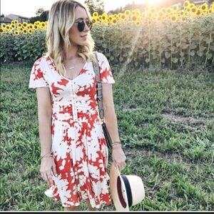Maeve Red and White Floral Midi Dress